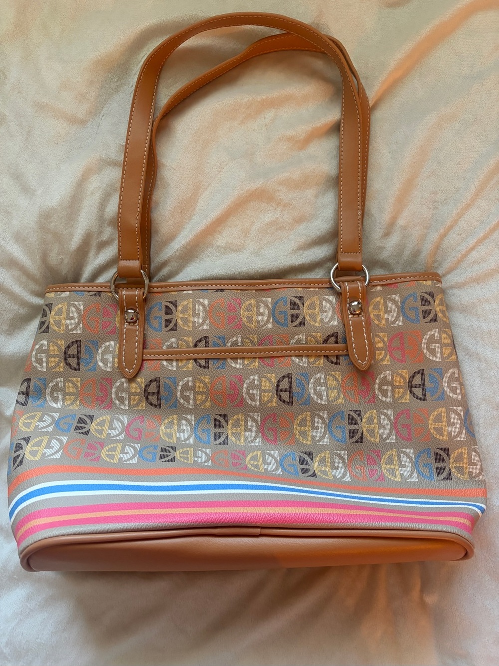 Giana Bernini Rainbow Shoulder Bag with Tan Leather Trim